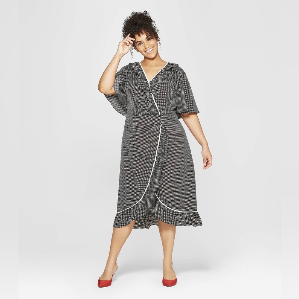 Who What Wear Black and White Polka Dot Midi Dress
